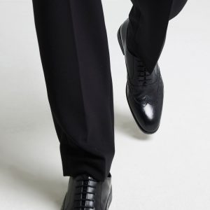 FACADE4570 Black Leather Lace Up Brogue Derby Shoes