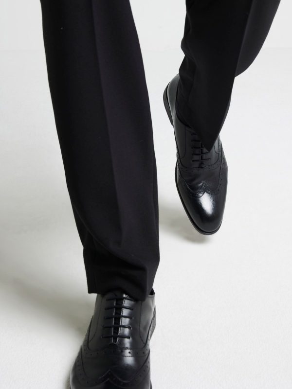 FACADE4570 Black Leather Lace Up Brogue Derby Shoes