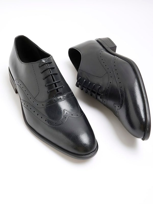 FACADE4570 Black Leather Lace Up Brogue Derby Shoes - Image 5