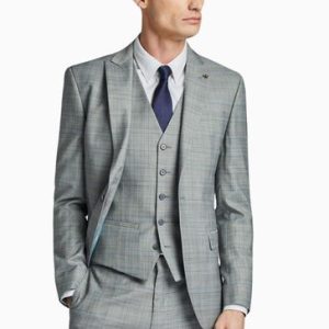 FACADE4548 Grey Prince of Wales Check Slim Fit Suit