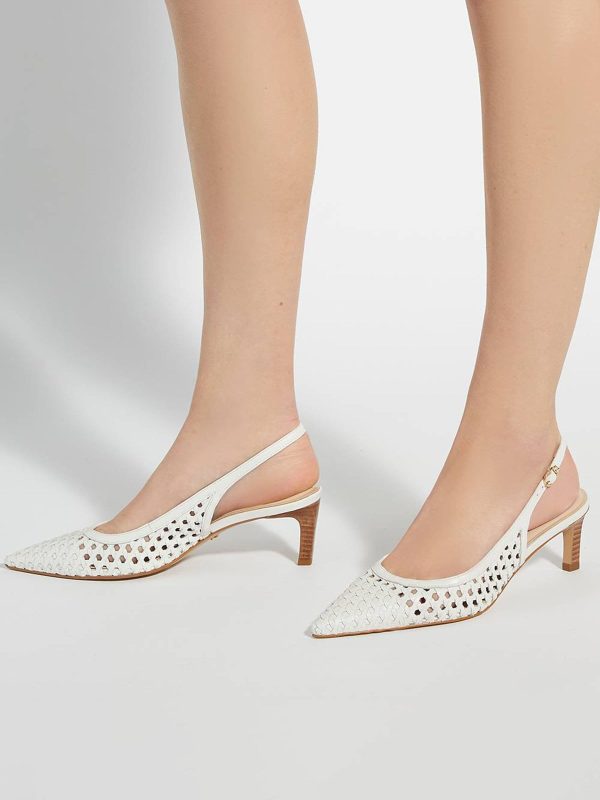 FACADE4580 White Divided Weave Kitten Slingback Shoes